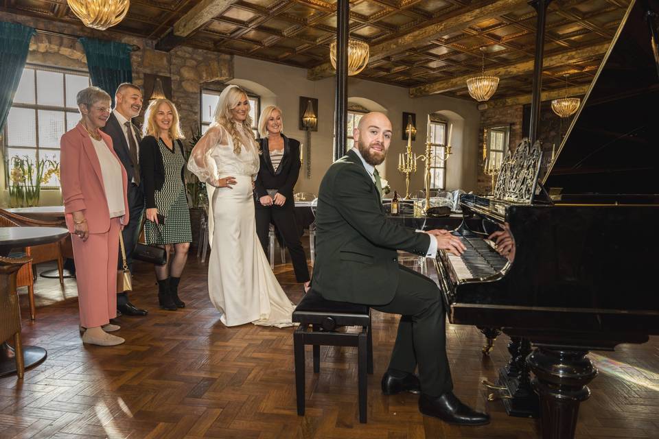 Groom entertaining guests