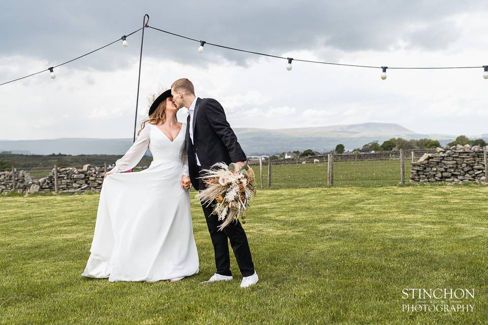 Wedding Photo with Pendle Hill