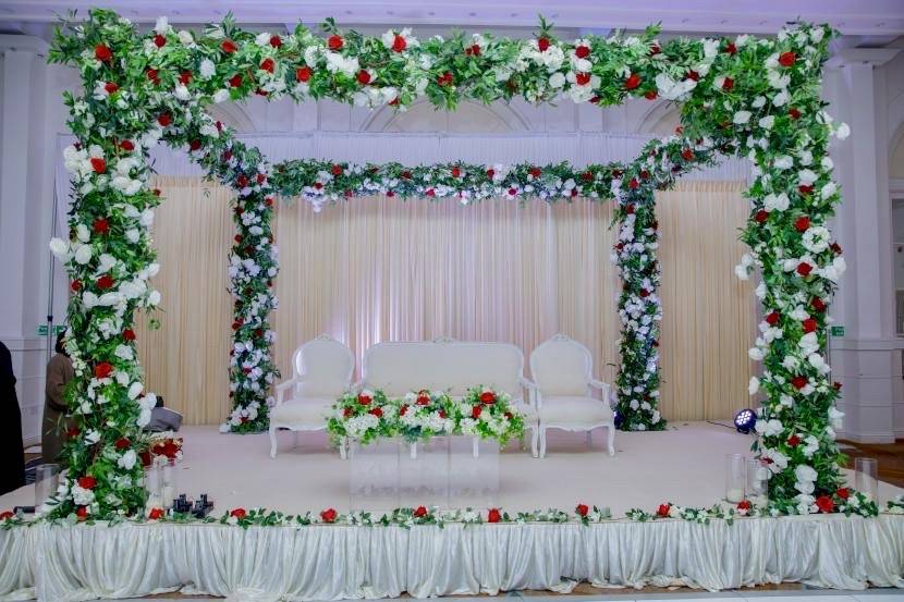 Green, white and red mandap