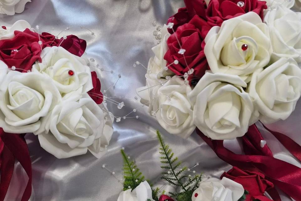 Red and white bridal flowers