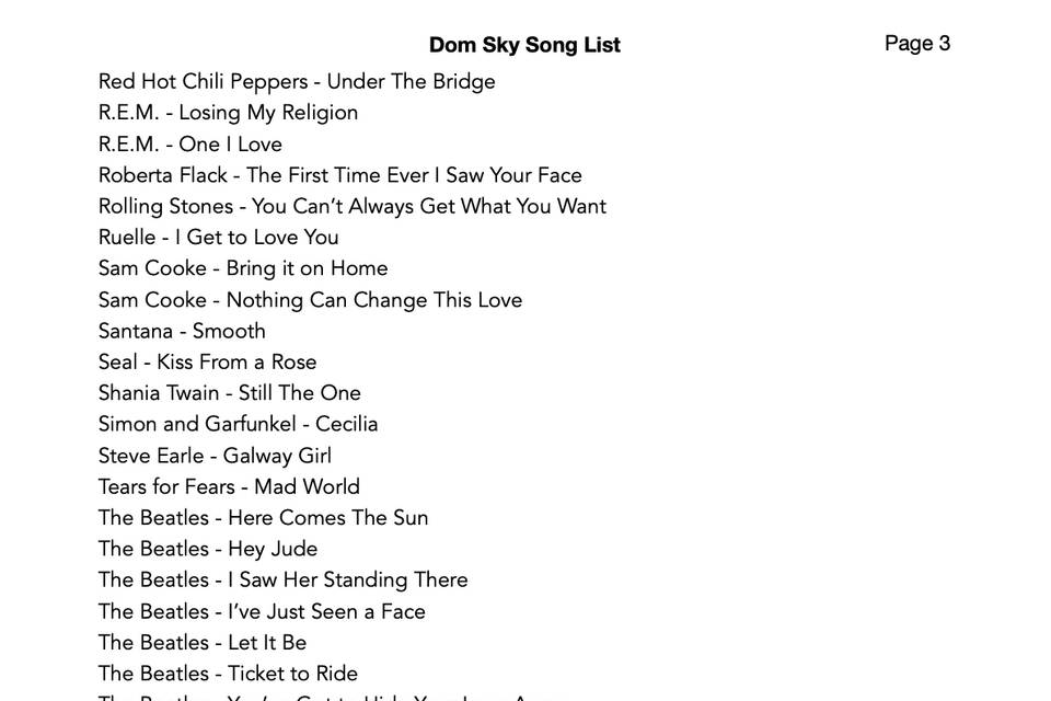 Dom Sky Song List - Page 3