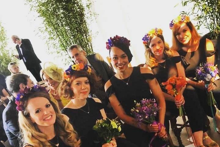 Mismatched bridesmaid flowers