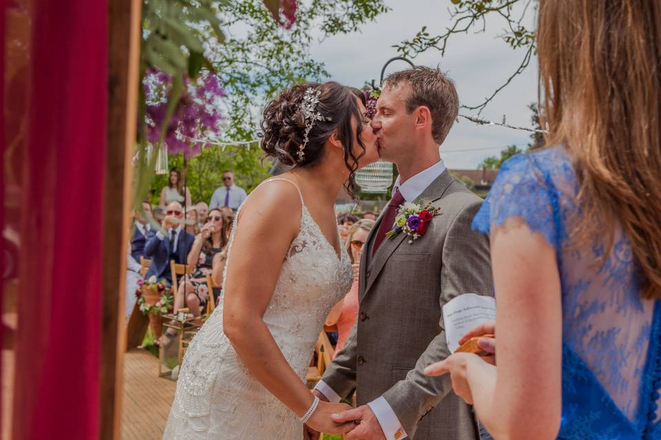 First kiss as newlyweds