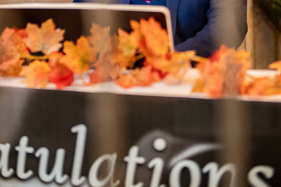 vertical view formal speech at autumn dais