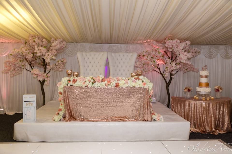 Blush pink wedding stage