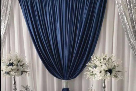 Silver, white & blue backdrop