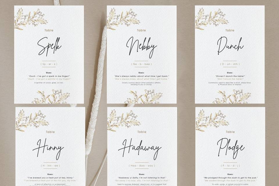 Geordie Table Names