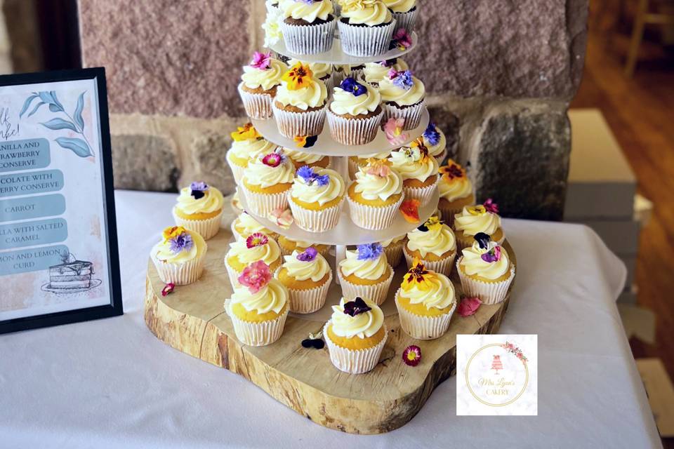 Edible flowers cupcake tower