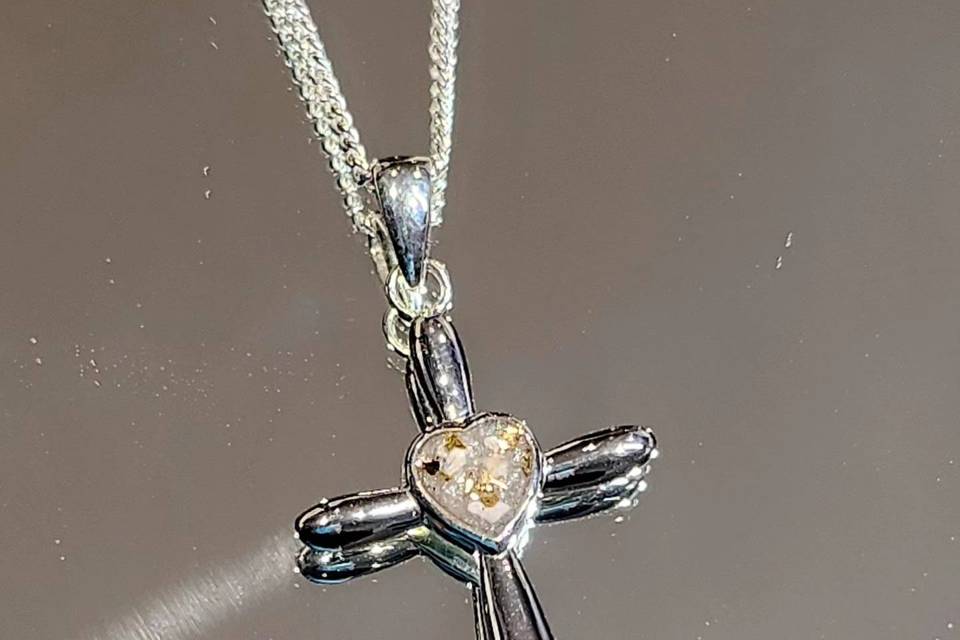 Heart in cross ashes pendant