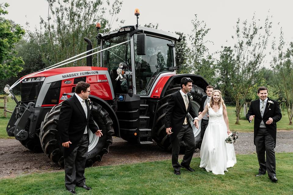 B & G arrive by tractor