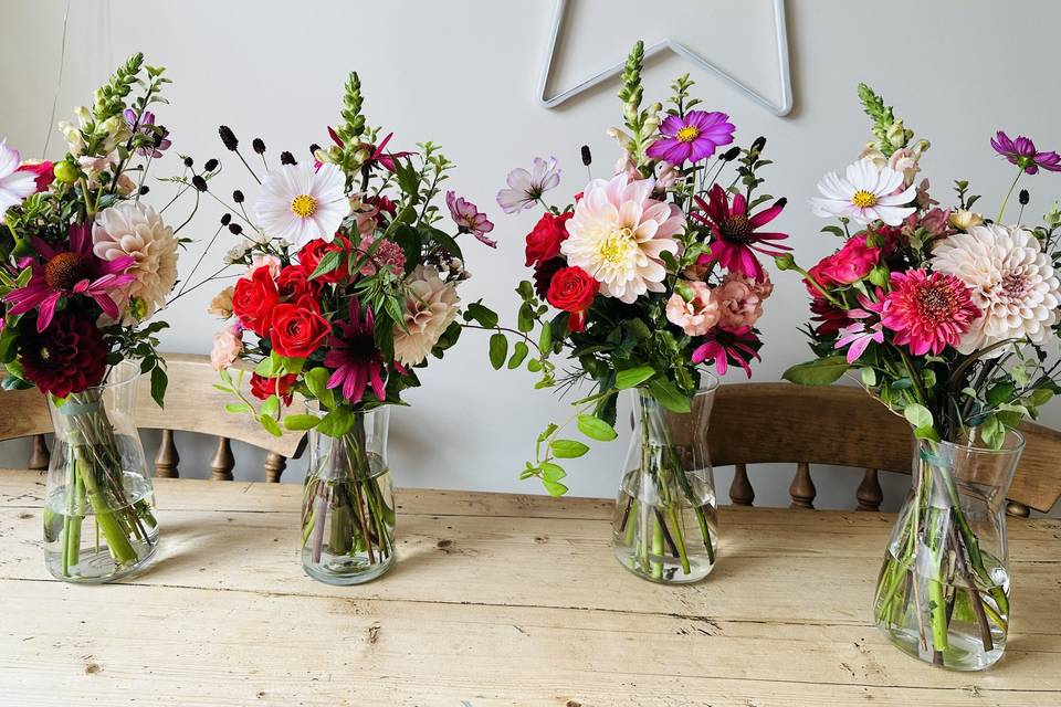 Pink & Red bridesmaid posies