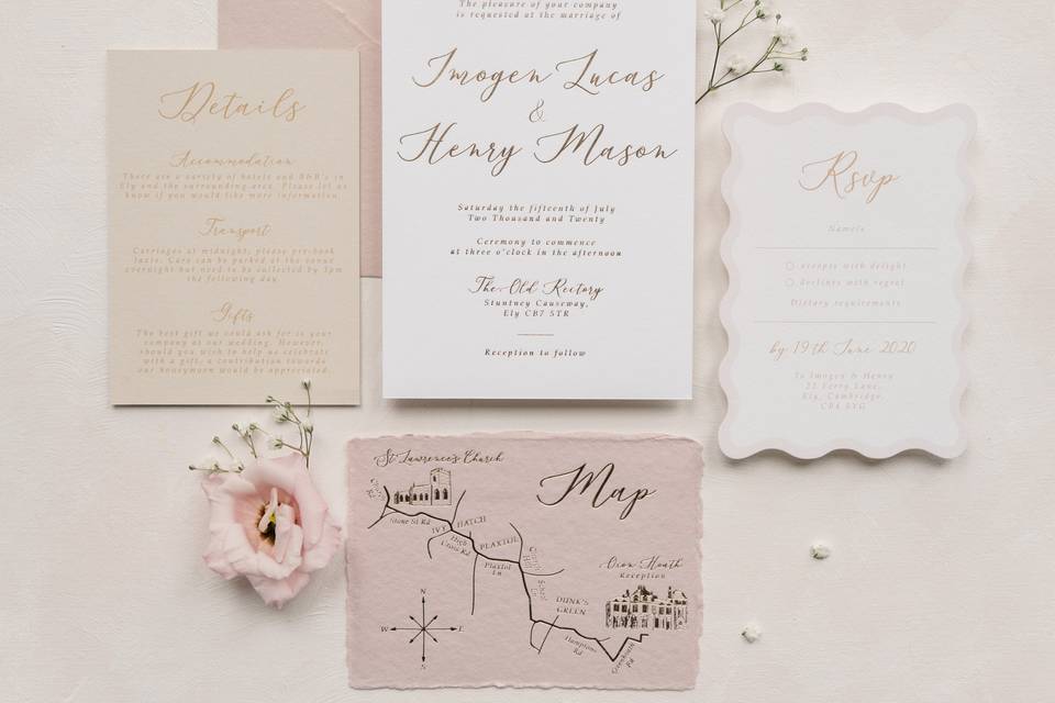 Blush and gold wedding invite