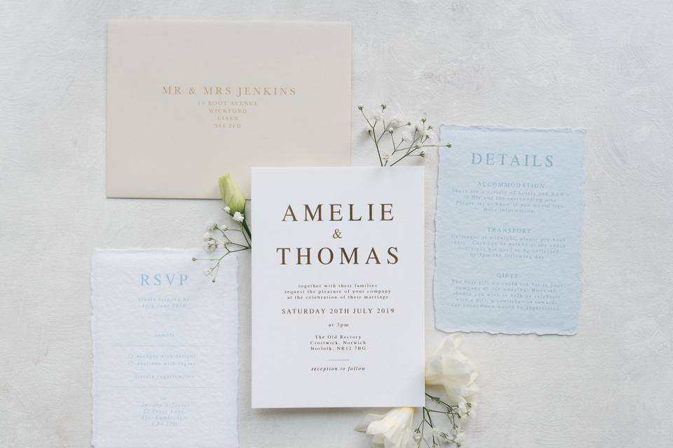 Pale blue wedding invitation