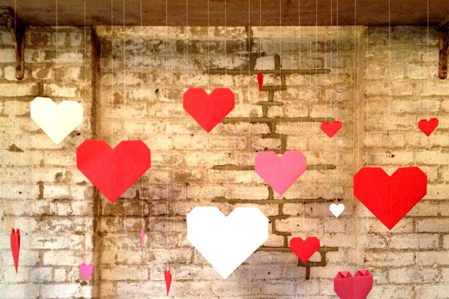 Paper hearts origami backdrop