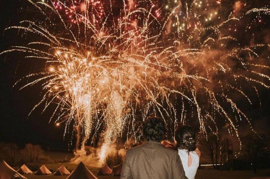 Devon Belles wedding - looking at fireworks