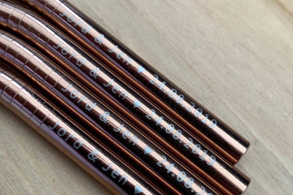 Rose gold wedding straws