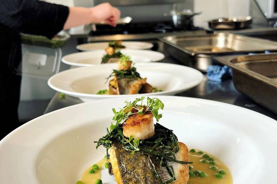 Seabass, Scallop & White Wine
