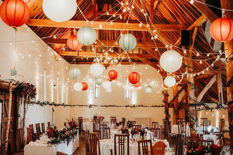 Lanterns hanging from the ceiling