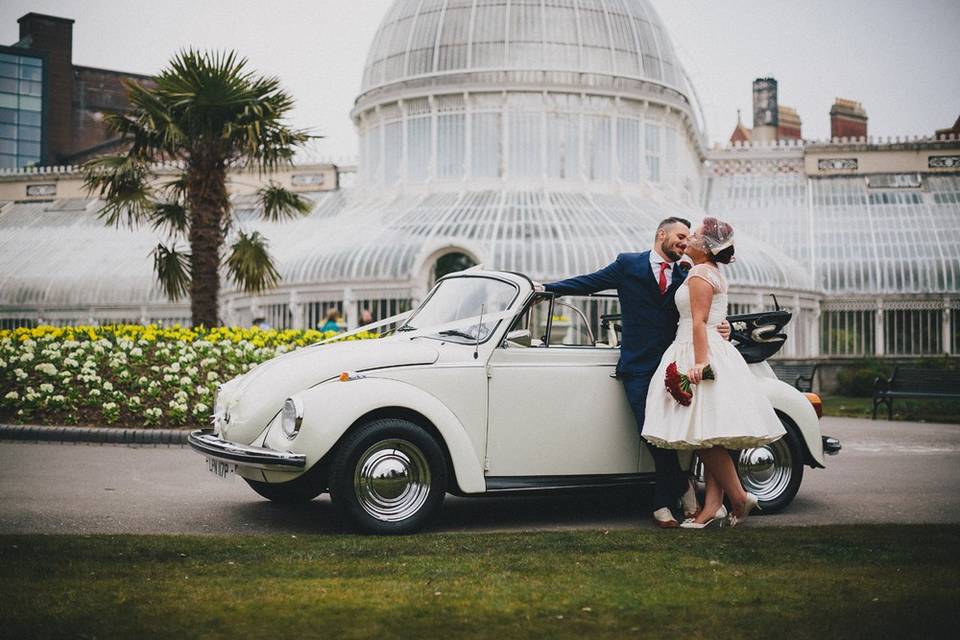White beetle wedding car
