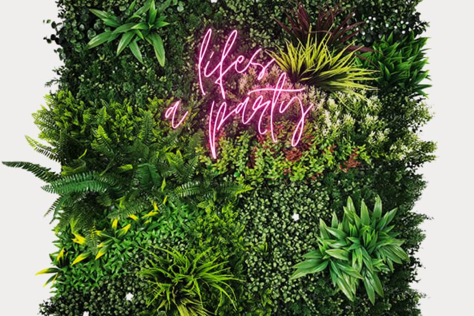 Foliage wall with neon