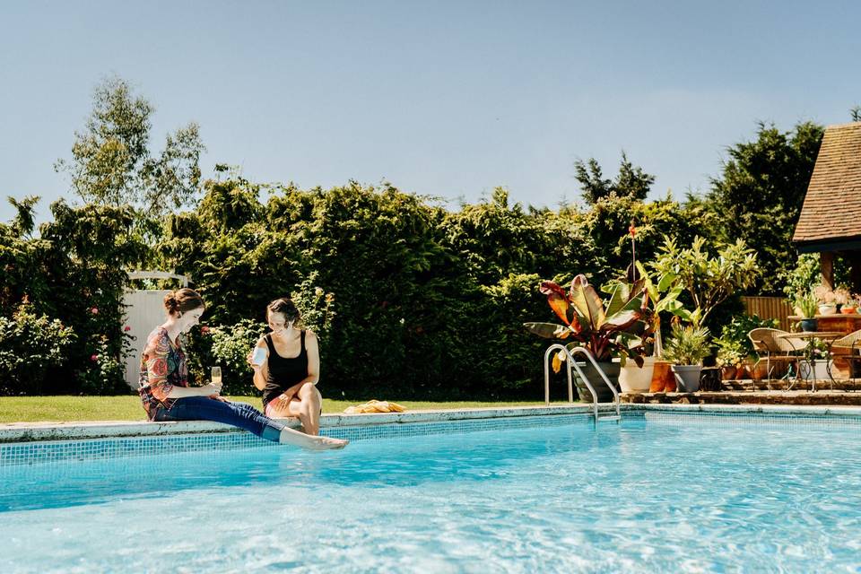 Relaxing by the pool