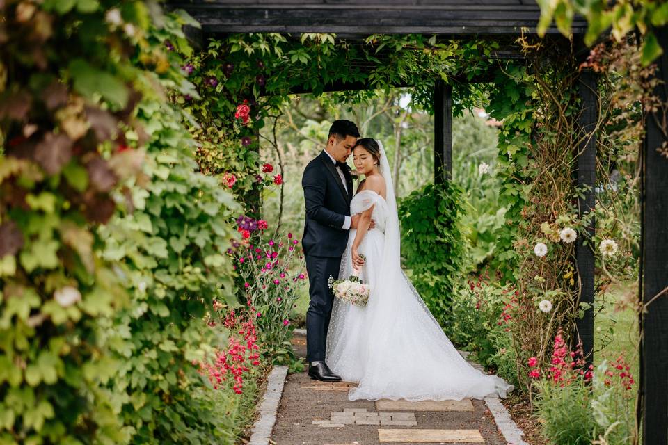 Bride and Groom in gardens