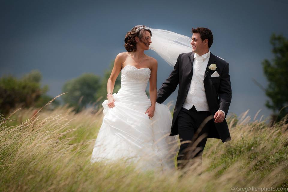 Bride and Groom around the farm