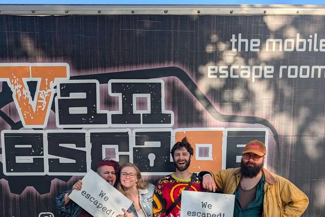 A happy team after van escape