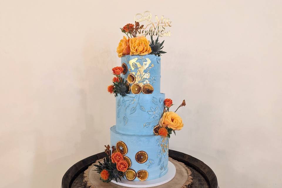 Blue and orange cake