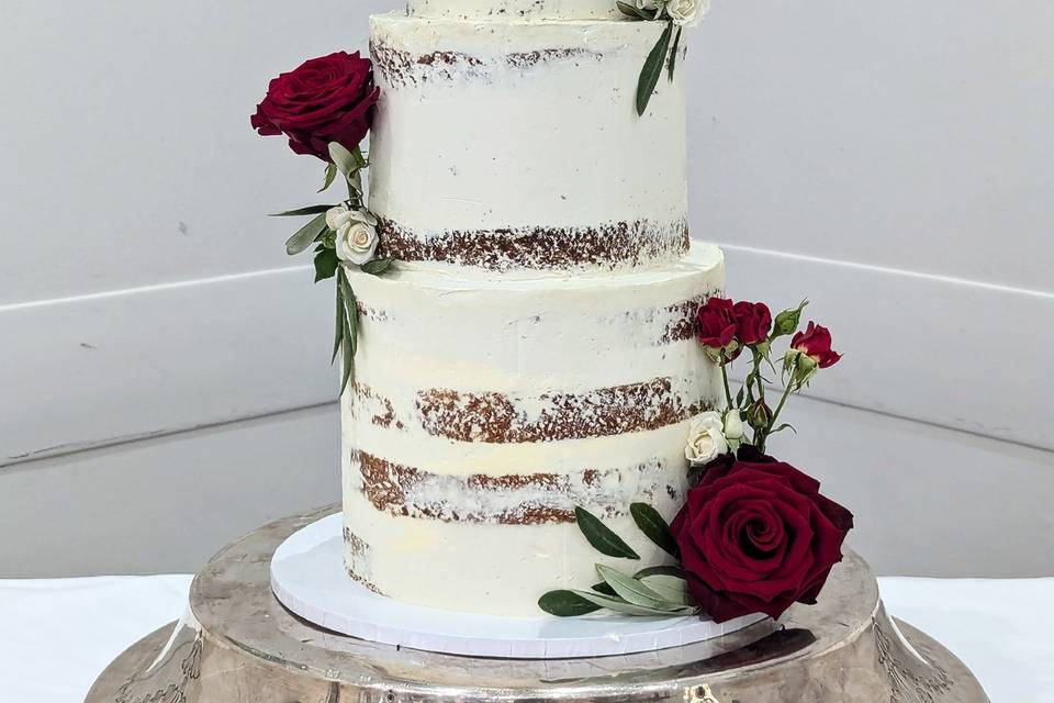 White and red wedding cake