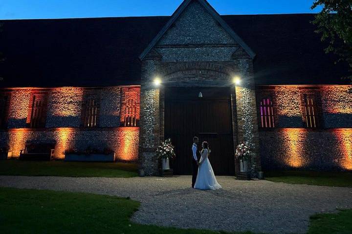 Venue exterior at dusk