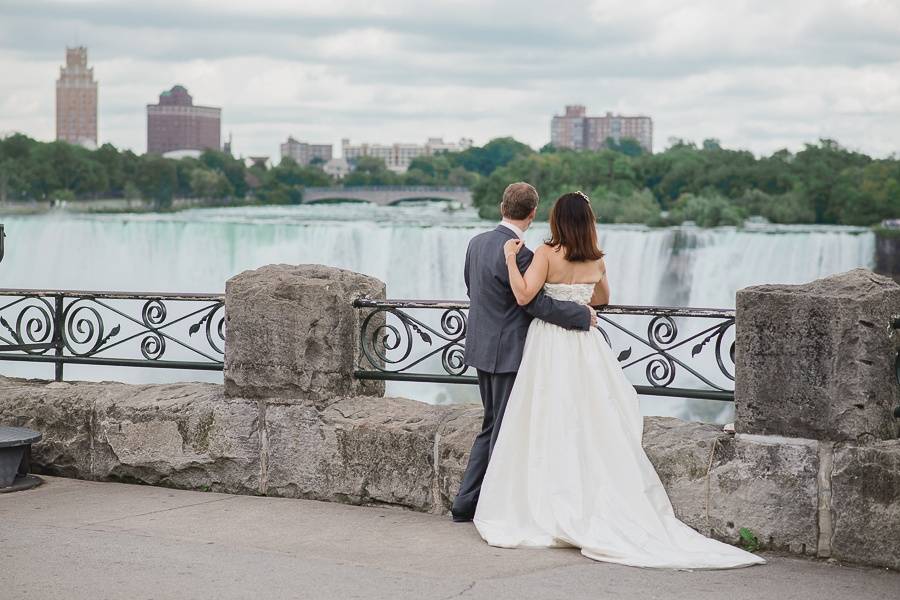 Couple admiring a waterfall