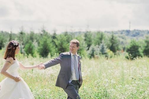 Couple walking in a field