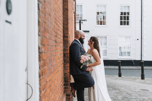 Bride and groom on streets