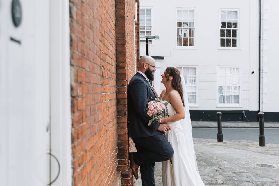 Bride and groom on streets