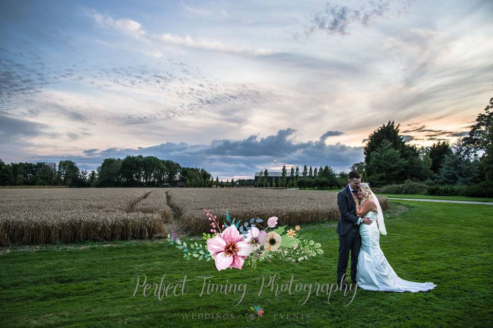 Newlyweds at sunset