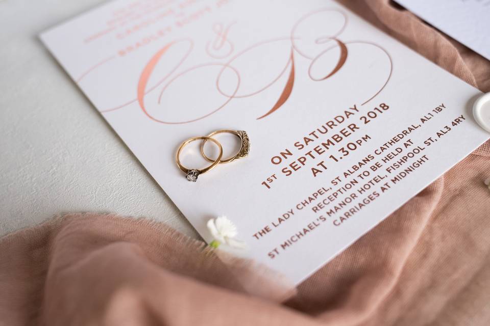 Gold-foiled wedding invitation