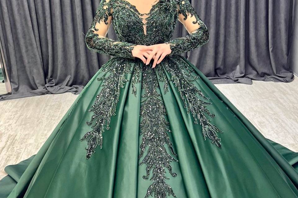 Green luxury long sleeve gown