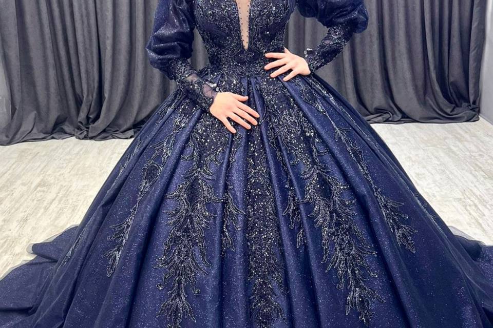 Navy Blue long sleeve gown