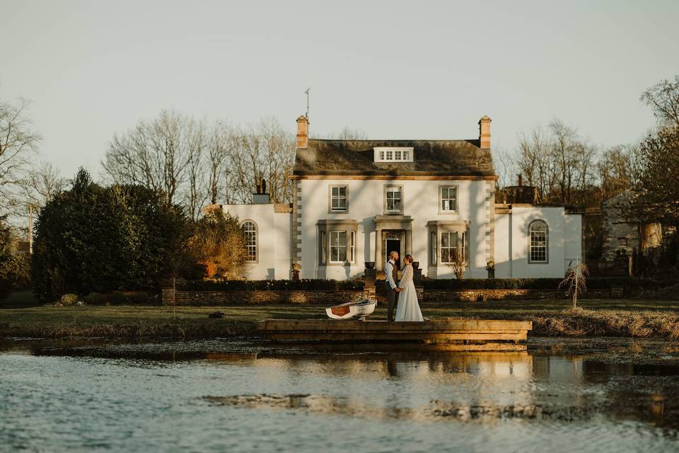Pond jetty golden hour