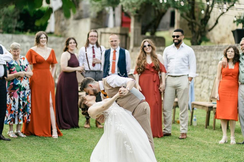 Bride and groom kiss