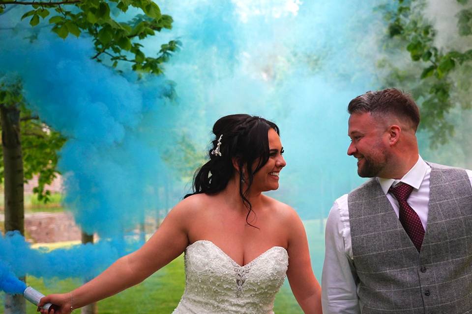 Race Wedding Videography - coloured smoke
