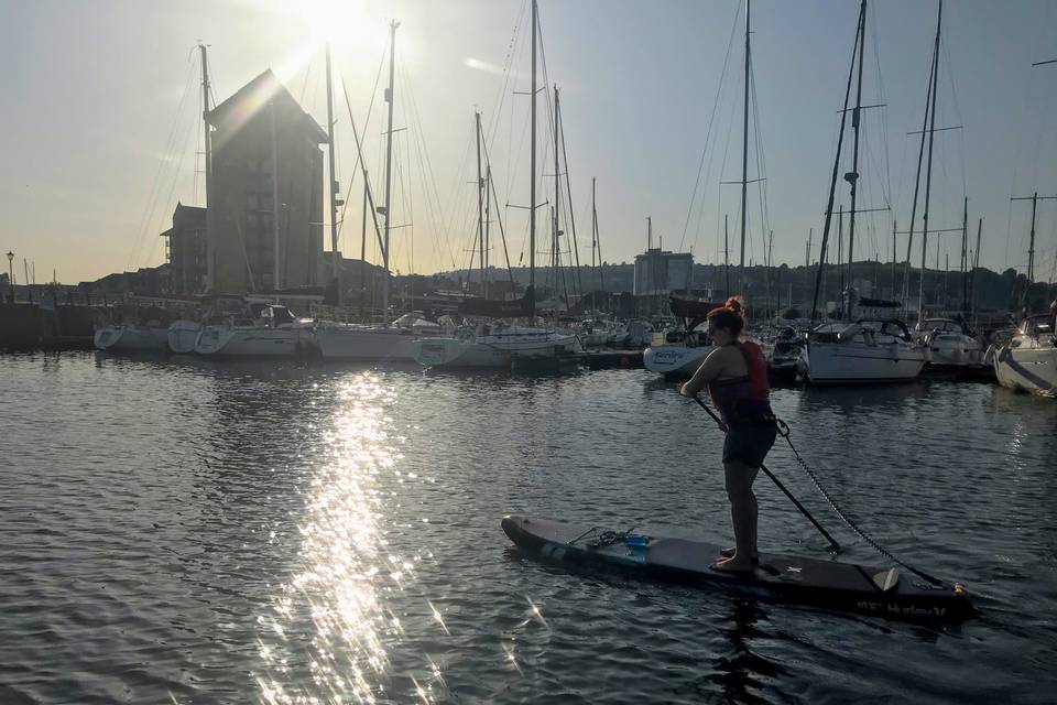 Paddle boarding in the marina