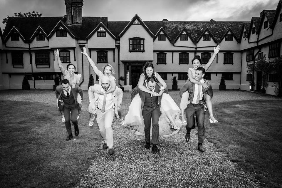 Wedding party, black and white