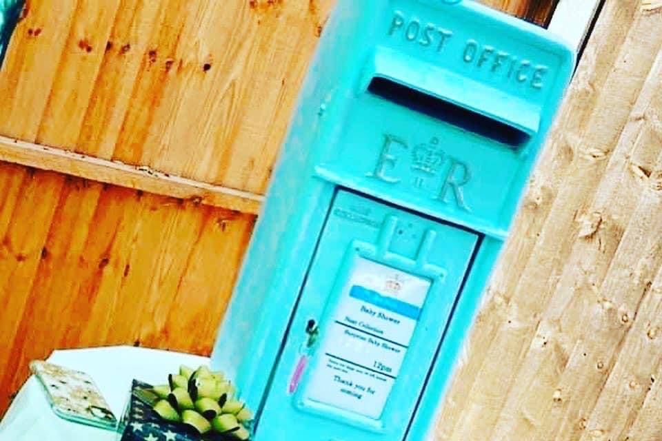 Baby blue postbox