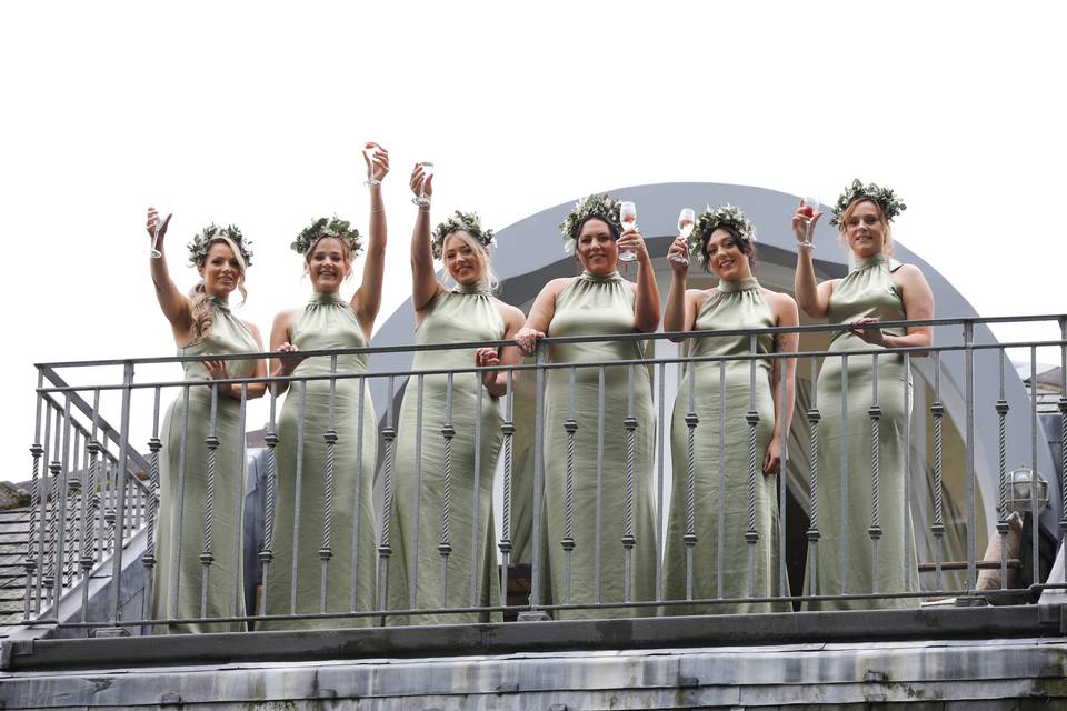 Bridesmaids on Balcony