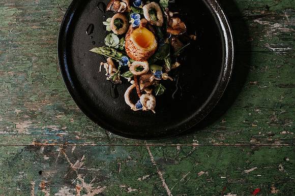 Crispy egg, wild mushrooms