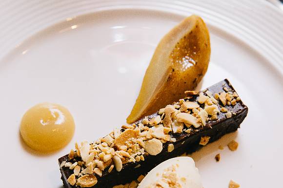 Chocolate ganache, pear