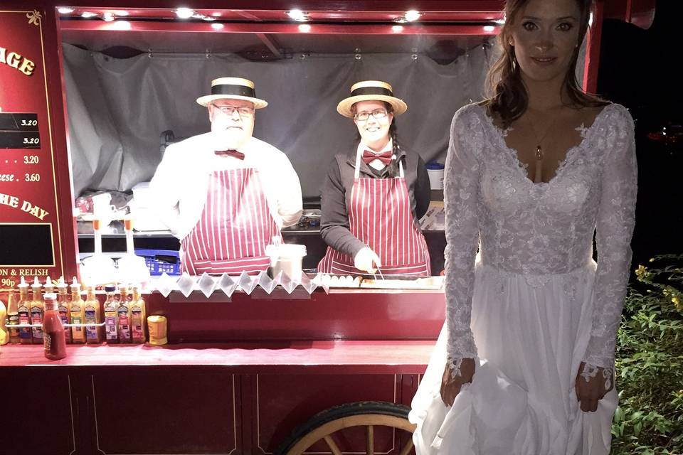 Bride in front of the cart