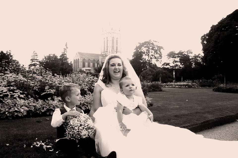 Sitting outside on wedding day